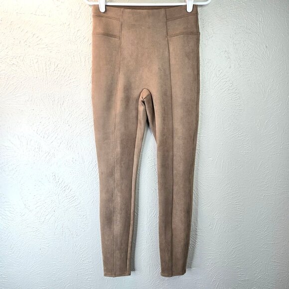 Spanx Legging Pants S Brown Faux Suede Preppy Equestrian Minimalist Pull On - Picture 1 of 14